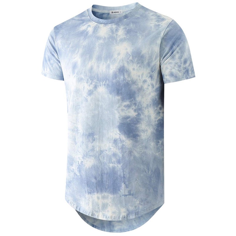 KLIEGOU Men's Hip hop Tie Dye Short Sleeve T-Shirt(K271 Blue XL) - Image 1